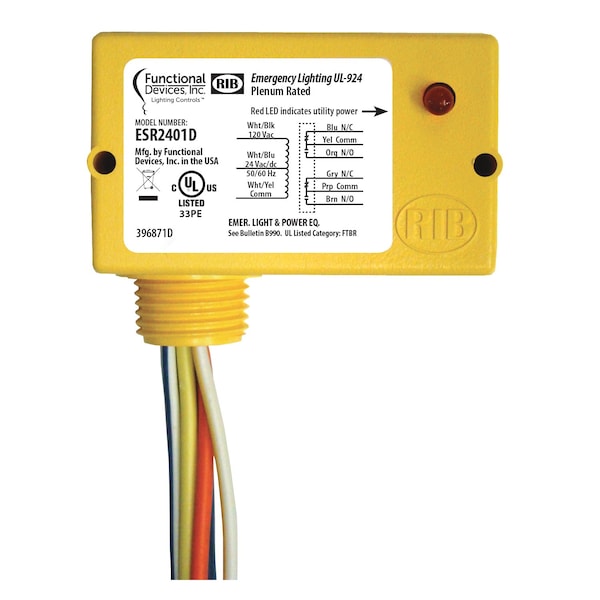 UL 924 Emergency Bypass/Shunt Relay, 24 Vac/dc 120 Vac Voltage Input,